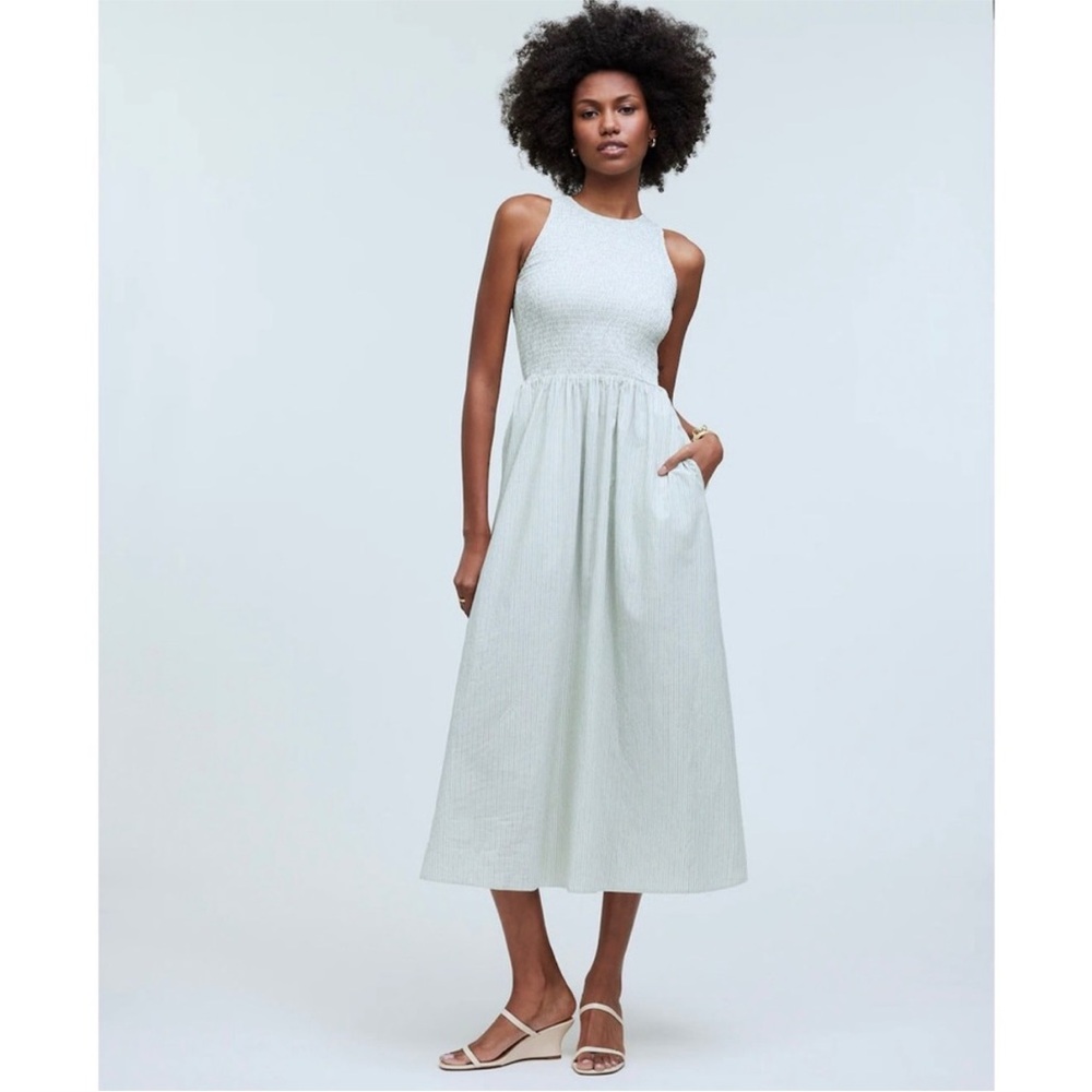 NWT Madewell The Melody Smocked Midi Dress Pistachio Green